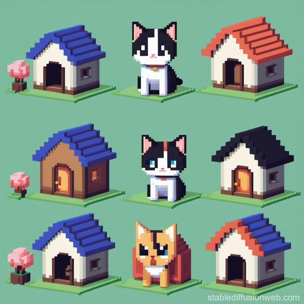 Una casa de madera rústica para gatos ubicada en un jardín soleado.